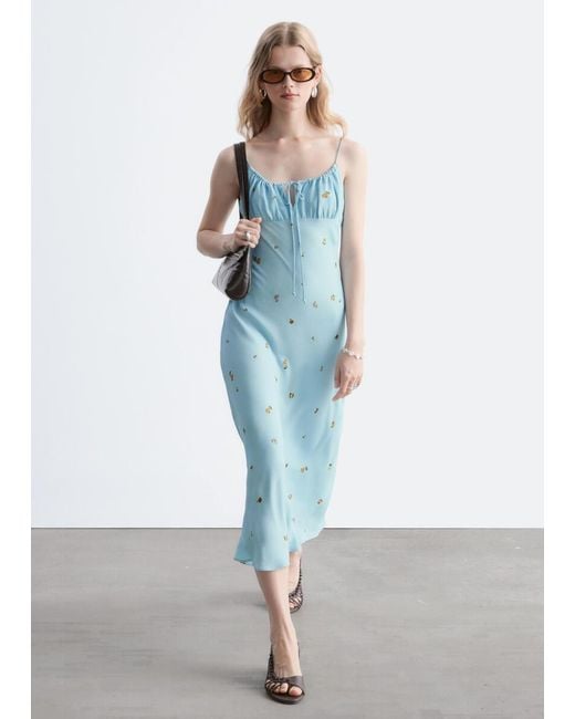 & Other Stories Blue Drawstring Midi Dress