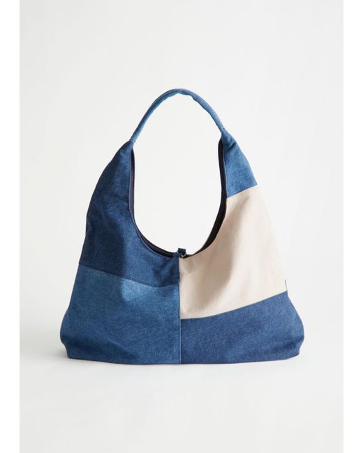 & Other Stories Blue Patchwork Denim Tote Bag