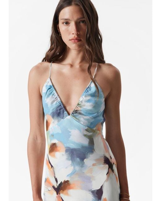 & Other Stories White Satin Slip Midi Dress
