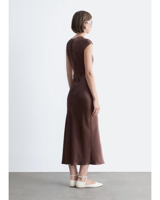 & Other Stories Brown Fitted Satin Maxi Dress