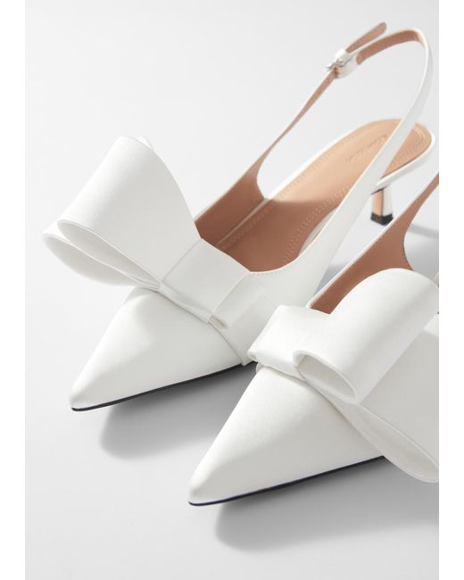 & Other Stories White Bow-Embellished Satin Pumps