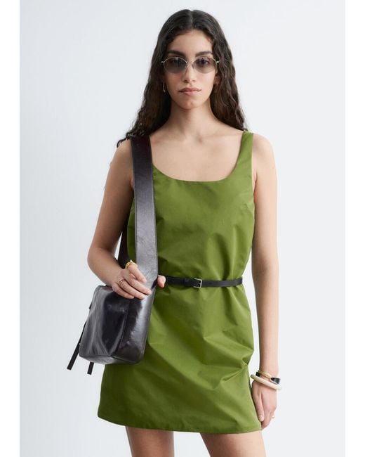 & Other Stories Green Sculpted Drawstring Mini Dress