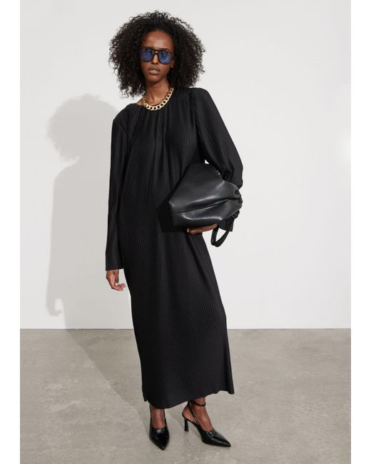 & Other Stories Black Pleated Midi Dress