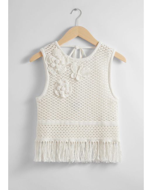 & Other Stories Natural Crocheted Fringe Tank Top
