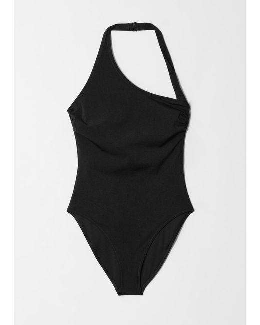 & Other Stories Black Asymmetric Halterneck Swimsuit