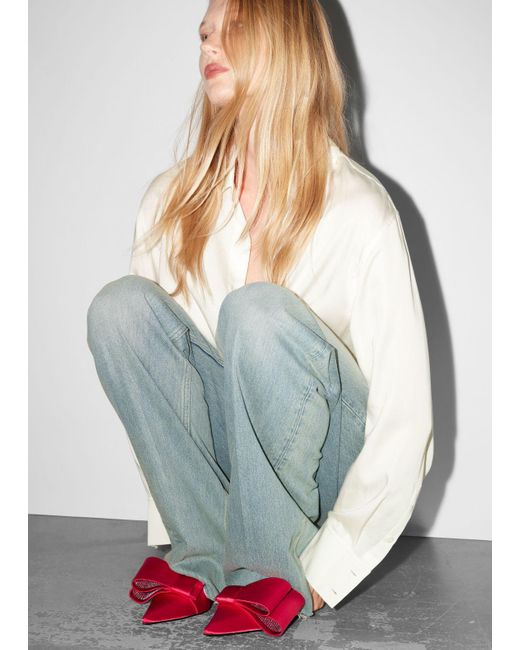 & Other Stories Red Bow-Embellished Satin Pumps