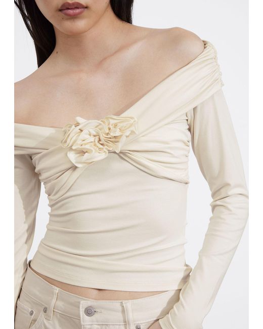 & Other Stories White Ruched Off-shoulder Top