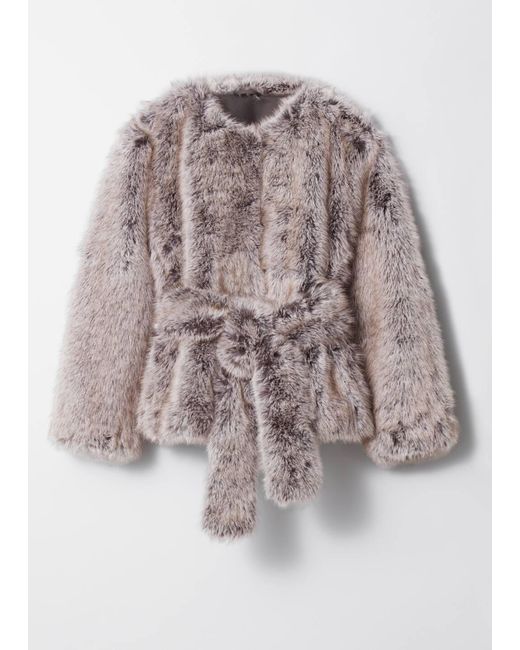 & Other Stories Multicolor Belted Faux Fur Jacket