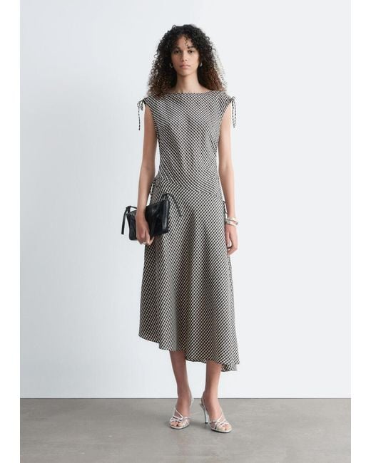 & Other Stories Gray Asymmetric Draped Midi Dress