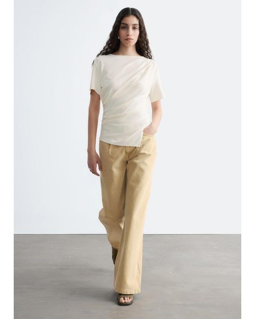 & Other Stories White Draped Asymmetric T-Shirt