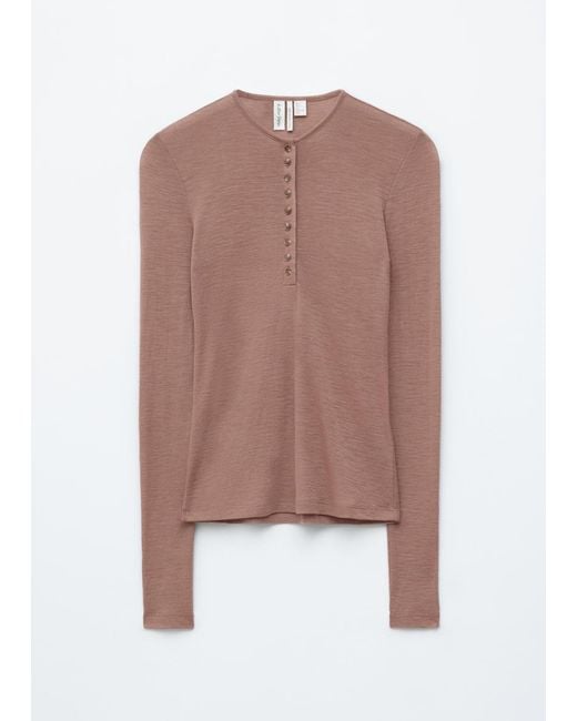 & Other Stories White Half-Placket Wool Top
