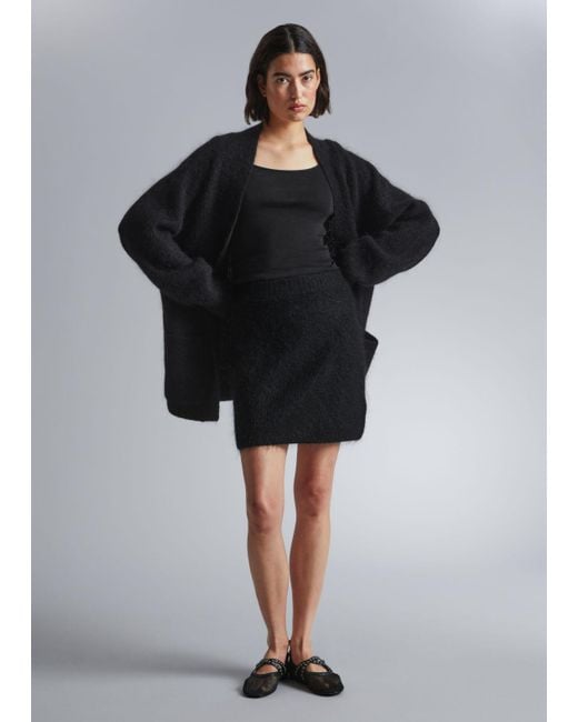 & Other Stories Black Fuzzy Knit Mini Skirt