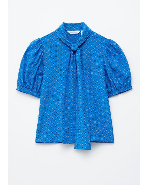 & Other Stories Blue Printed Tie-Neck Silk Blouse