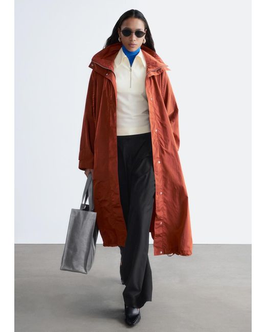 & Other Stories Red Technical Nylon Hooded Parka