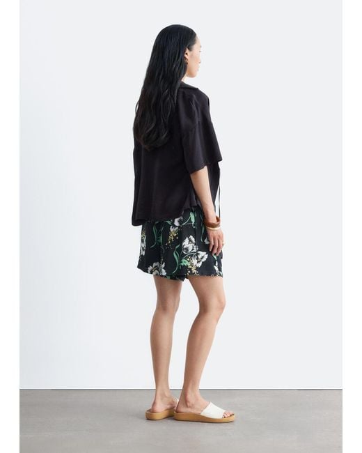 & Other Stories Black Floral Drawstring Shorts
