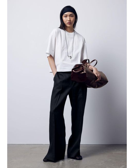 & Other Stories Gray Tailored Linen Trousers