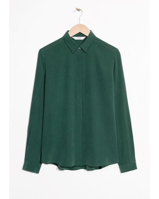 & Other Stories Green Straight Fit Silk Shirt