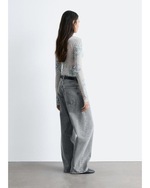 & Other Stories Gray Floral-Patterned Turtleneck Top