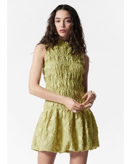 & Other Stories Green Smock Mini Dress