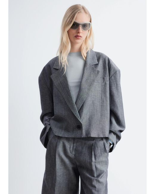 & Other Stories Gray Cropped Oversized Blazer