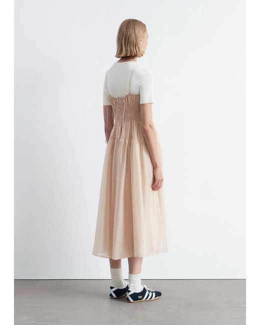 & Other Stories Natural Ruched Midi Dress