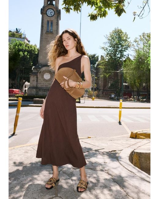 & Other Stories Brown One-Shoulder Midi Dress