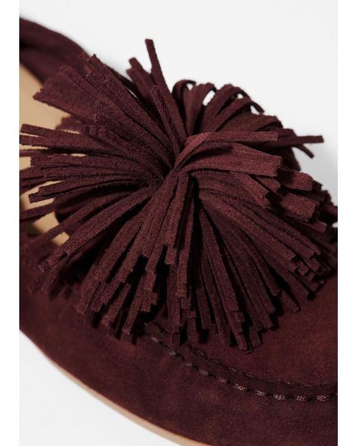 & Other Stories Brown Pompom Suede Loafers