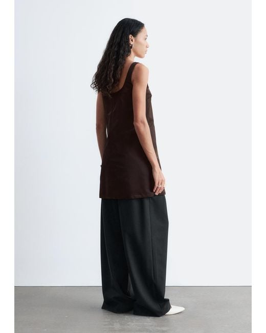 & Other Stories Brown Sculpted Drawstring Mini Dress