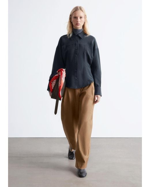 & Other Stories Black Balloon-Sleeved Tapered Shirt