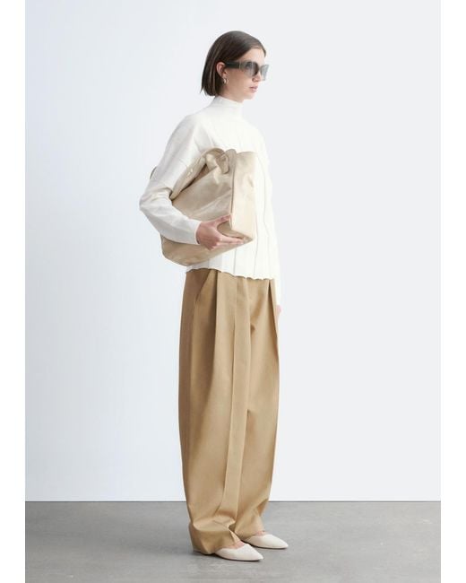 & Other Stories White Ribbed Mock-Neck Top
