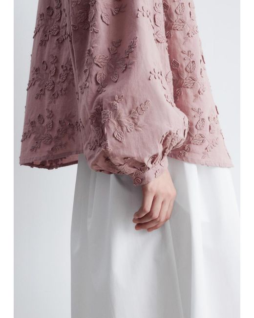 & Other Stories Pink Voluminous Floral-Appliqué Blouse