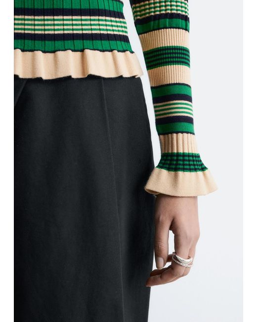 & Other Stories Green Long-Sleeve Ribbed Top