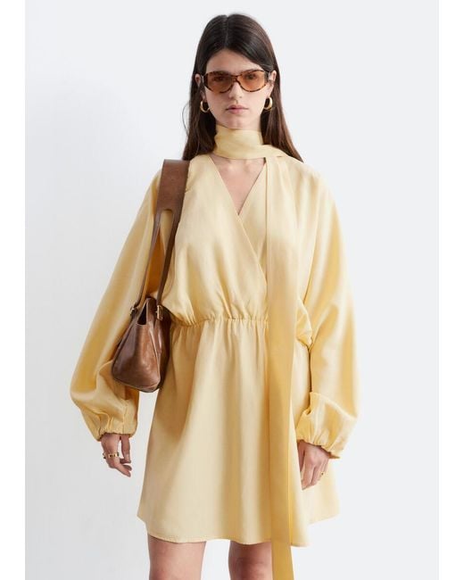 & Other Stories White Scarf-Detail Wrap Mini Dress
