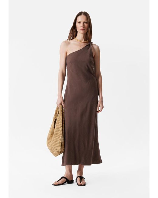 & Other Stories Brown One-Shoulder Midi Dress