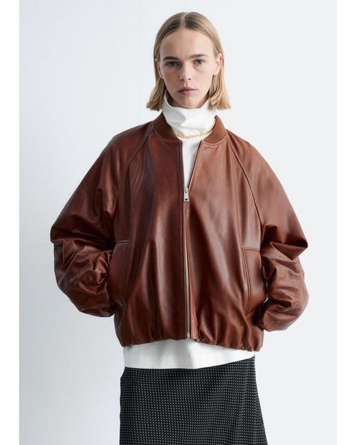 & Other Stories White Leather Bomber Jacket