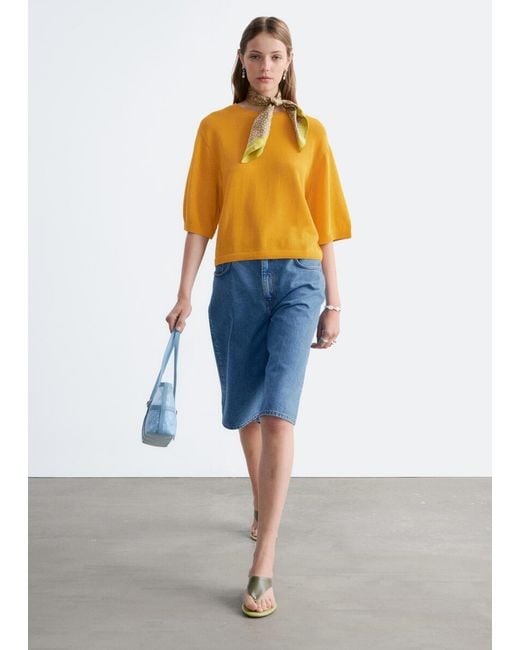 & Other Stories Blue Knitted Cotton T-Shirt