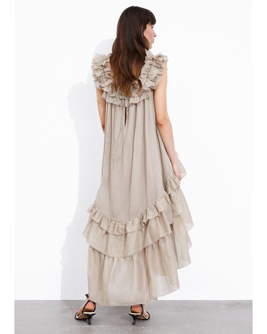 & Other Stories Natural Tiered Ruffle Midi Dress