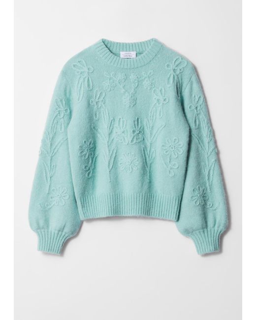 & Other Stories Blue Strickpullover Mit Blumenapplikation