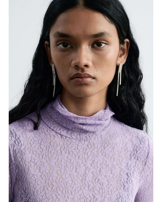& Other Stories Purple Lace Turtleneck Top