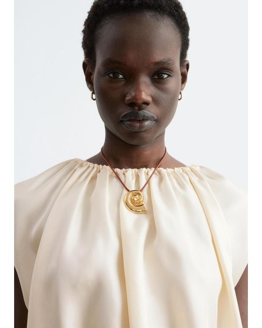 & Other Stories White Drawstring Silk Top