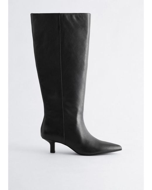 & Other Stories Black Kitten Heel Leather Knee Boots