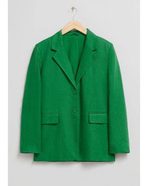 & Other Stories Green Relaxed Single-breasted Linen Blazer