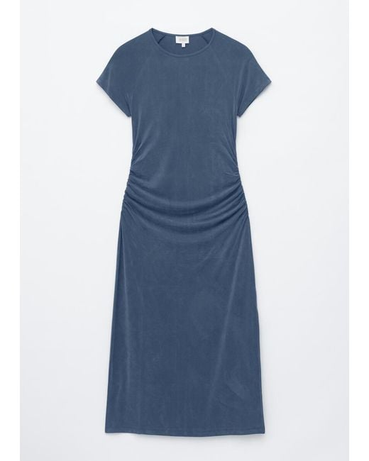 & Other Stories Blue Ruched Raglan Midi Dress