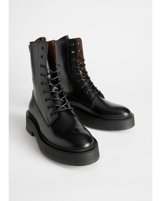 & Other Stories Chunky Platform Leather Boots in Black - Lyst