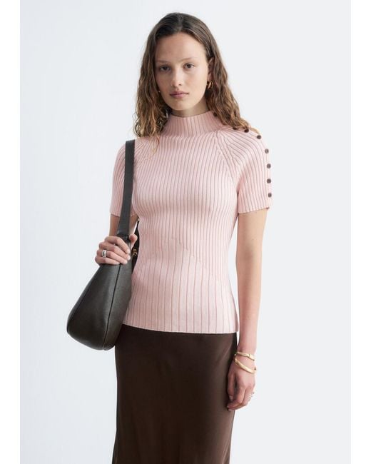 & Other Stories Pink Mock-Neck Ribbed Top