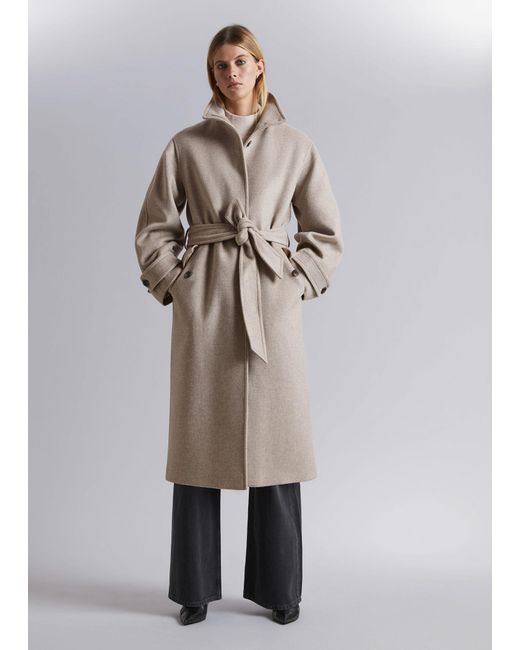 & Other Stories Natural Relaxed Belted Wool Coat