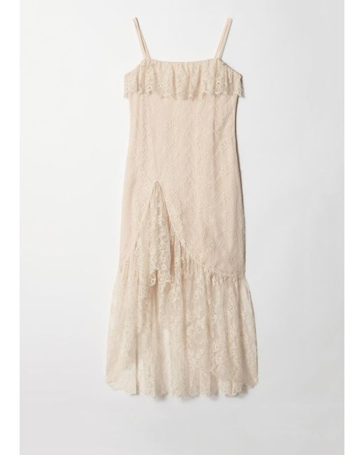 & Other Stories Natural Ruffle Lace Midi Dress