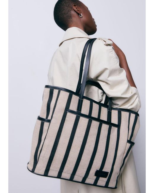 & Other Stories Large Leather Trimmed Canvas Tote in White | Lyst