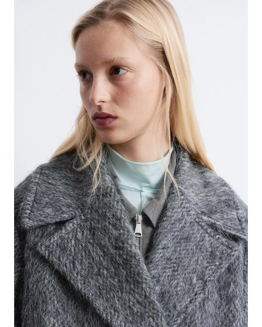 & Other Stories Gray Brushed Wool-Blend Coat