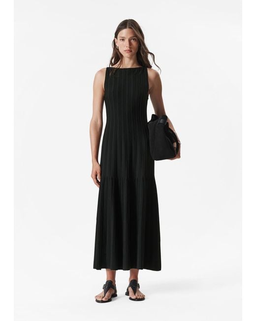 & Other Stories Black Rib-Knit Midi Dress